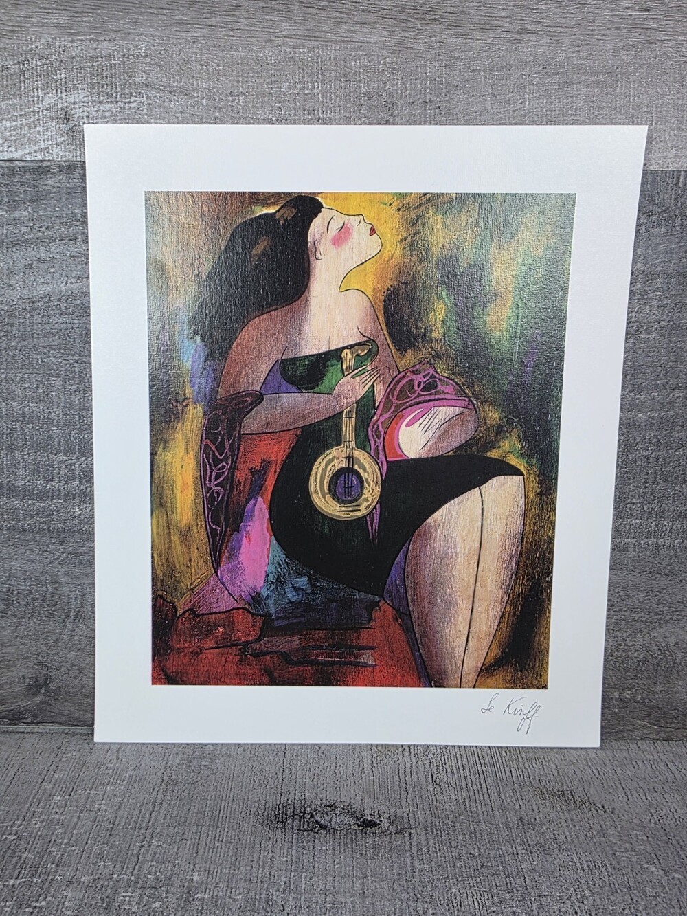 LINDA LE KINFF Signed Print NOTE D'OR Seriolithograph Cubist Woman Guitar 197.9
